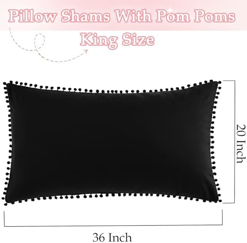 Pom Poms Pillow Shams King Size Set of 2, Soft Microfiber Shams Cover - Image 3