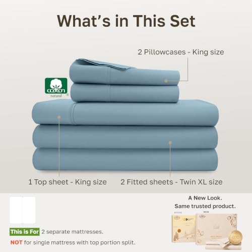 California Design Den 100% Cotton Sateen Split King Sheets, Sky Blue - Image 4