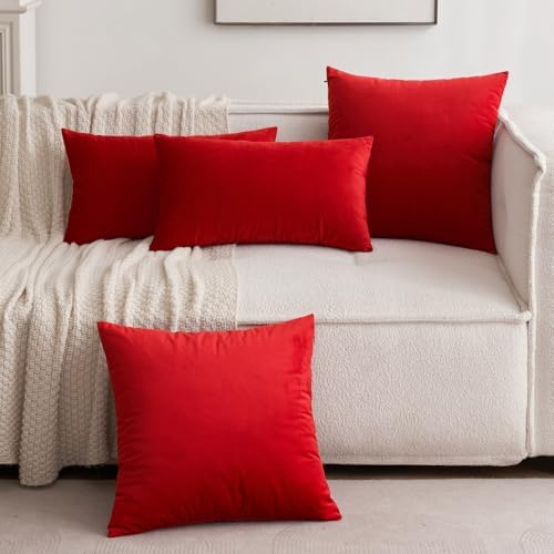 MIULEE 12x20 Inch Lumbar Velvet Throw Pillow Covers Bright Red - Image 4