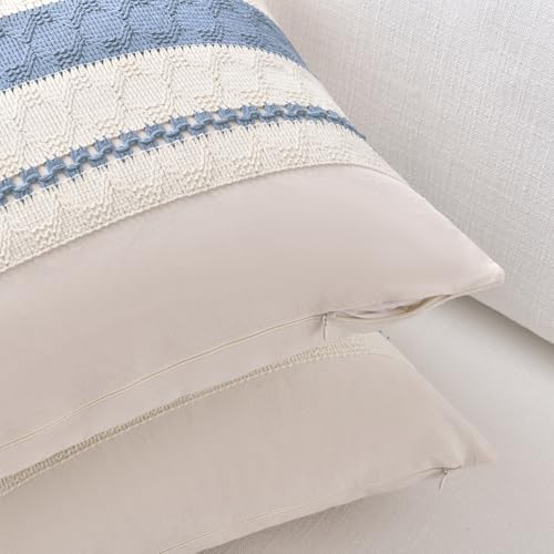 Fancy Homi Set of 2 Boho Light Blue Decorative Throw Pillow Cover 22x22 Inch - Image 3