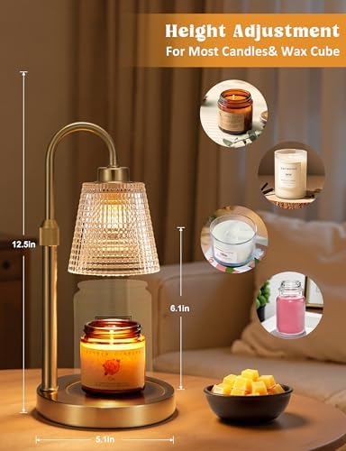 Gold Candle Warmer Lamp with Timer, Dimmable Candle Warmer for Jar Candles, Height Adjustable Wax Melts Warmer, Birthday Gifts for Women Mom, House Warming Gifts New Home Decor - Image 3