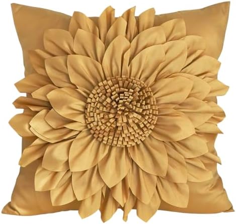 Gold Accent 3D Flower Decorative Throw Pillow Covers by BellasGifts