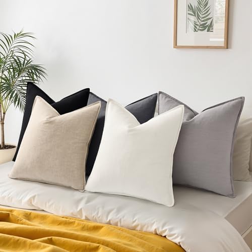 decorUhome Fall Beige Linen Throw Pillow Covers 18x18 Set of 2 - Image 6