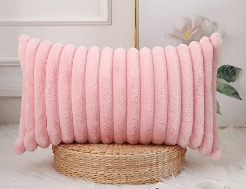 PANOD Faux Fur Decorative Lumbar Throw Pillow Covers 14 x 26, Long Boho Lumbar by PANOD