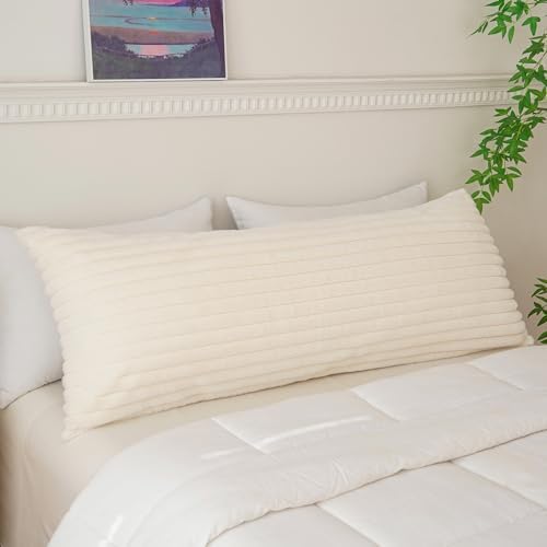 Full Body Pillow with Fluffy Stripe Faux Fur Removable Cover, Long Bed Pillow - Image 4