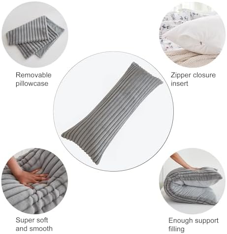 Full Body Pillow with Fluffy Stripe Faux Fur Removable Cover, Long Bed Pillow - Image 6