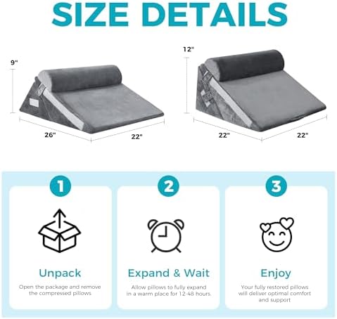 BDEUS 3PCS Wedge Pillow Set for After Surgery, Back Pillow for Bed Sitting up - Image 7