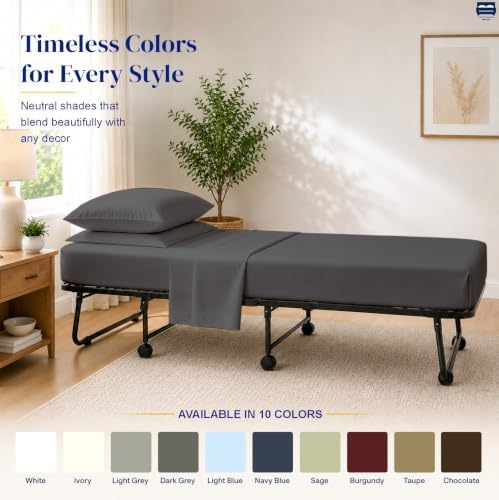 Cottingon 4 PC Cot Sheet Set 25"X75", Egyptian Cotton, Dark Grey - Image 6