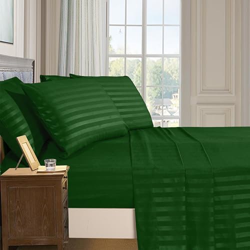 Elegant Comfort 6-Piece Damask Stripe Sheet Set, Hunter Green - Image 2