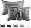 MR&HM Satin Pillowcase 2 Pack, King Size 20"x36", Dark Grey Striped by MRHM