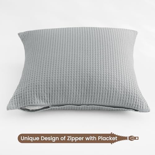 PHF Cotton Waffle Throw Pillow Covers 18" x 18", Light Grey, No Insert - Image 5