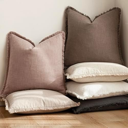 Foindtower Boho Linen Fringe Lumbar Throw Pillow Covers 12×24 Dusty Pink - Image 6