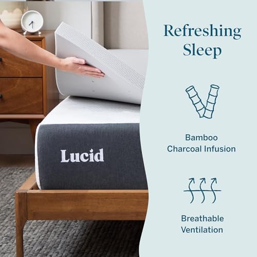 Lucid 3 Inch Bamboo Charcoal Infused Memory Foam Mattress Topper - Image 2