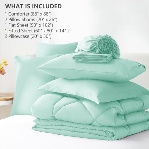 CozyLux Queen Comforter Set 88"x88" Mint Green - Image 6