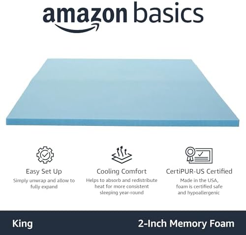 Amazon Basics King Mattress Topper, Cooling Gel-Infused, CertiPUR-US Certified - Image 2
