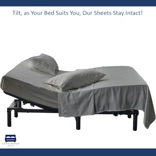 4 Piece Flex Head King Sheet Set 34" Top, 100% Egyptian Cotton, Light Grey - Image 6