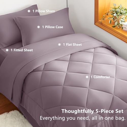 CozyLux Twin XL Comforter Set 68"x88" Dusty Purple - Image 6
