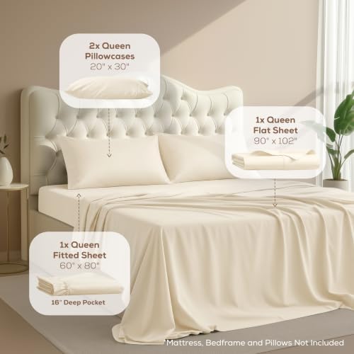 Queen Sheets Set, 4 Pieces 16" Deep Pocket Hotel Luxury Bed Sheets - Image 2