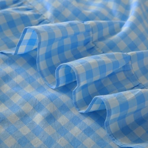 Mywinlle Vintage Sky Blue Plaid Ruffle Pillow Shams Standard Size Set of 2 - Image 6