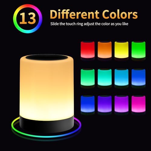 OORUN Touch Bedside Table Lamp,13 RGB Colors & 5 Brightness, USB Rechargeable Desk Lamp, Remote Control Dimmable Night Light with RGB Color Changing,Portable Lamp for Baby (2 Pack Black) - Image 3