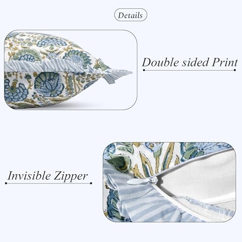 Ridhi Block Print Asparagus Green Ruffle Lumbar Pillow Shams - Image 2