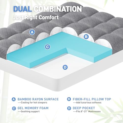 Dual Layer 3 Inch Memory Foam Mattress Topper Full Size, 2 Inch Cooling Gel - Image 2