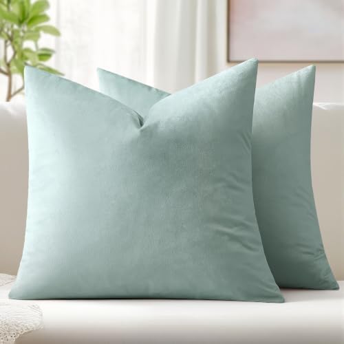 MIULEE Velvet Throw Pillow Covers 18x18 Inch Pack of 2 Aqua Haze by MIULEE