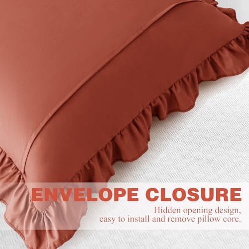 KKJIAF 2 Pack Ruffle Pillow Cases 26x26 Inches, Dusty Orange - Image 6