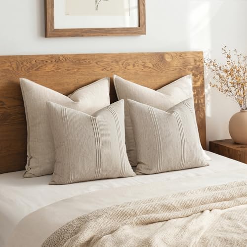 MIULEE Decorative Striped Throw Pillow Covers 20x20 in Natural Linen 2 Pack - Image 6