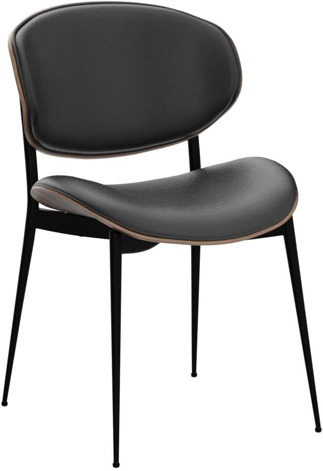 Art Leon Dining Chairs Set of 4, Walnut Bentwood, Mid Century Modern Chair, Black Faux Leather Kitchen Dining Room Chairs with Metal Legs, Accent Chairs for Bedroom