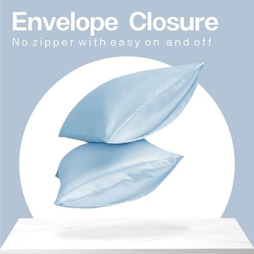 MR&HM Satin Pillowcase 2 Pack, King Size 20"x40", Light Blue - Image 6