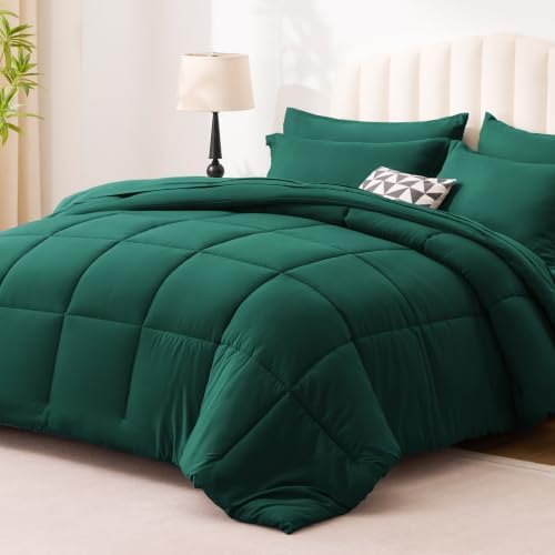 Love's cabin Plaid King Comforter Set, Dark Green - Image 2