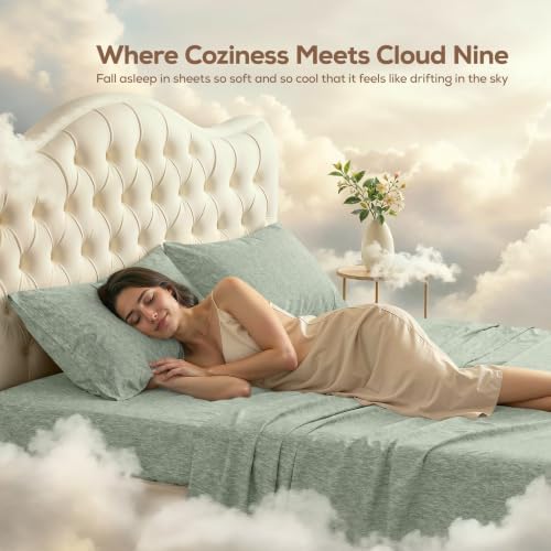 Cal King Sheets Set, 4 Pieces 16" Deep Pocket Bed Sheets, Heather Sage - Image 4