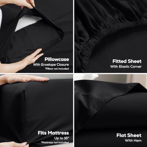 Full Sheets Set, 4 Pieces 16" Deep Pocket Hotel Luxury Bed Sheets - Image 3
