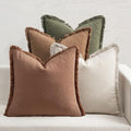 MIULEE Fall Linen Fringe Pillow Covers Set of 4 24x24 Beige/Brown/Green by MIULEE