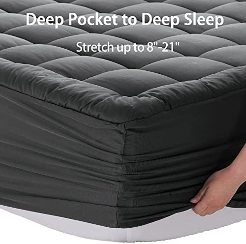 EASELAND Queen Mattress Pad Cotton Pillow Top Mattress Topper Dark Grey - Image 6
