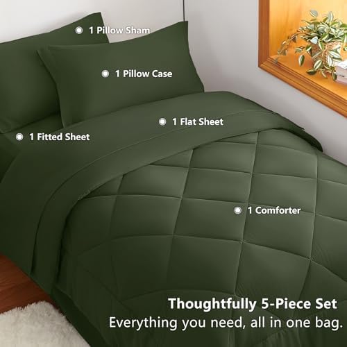 CozyLux Twin XL Comforter Set 68"x88" Olive Green - Image 6