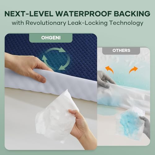 OhGeni 100% Waterproof Mattress Protector, King Size Navy Soft Bamboo Viscose - Image 4