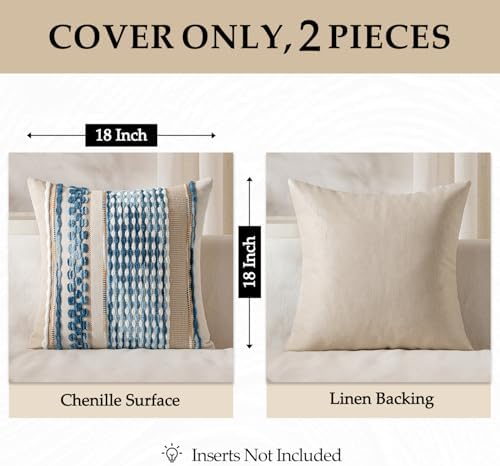 ANRODUO Boho Decorative Throw Pillow Covers Sky Blue Stripe 20x20 Pack of 2 - Image 4