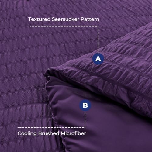HYMOKEGE Dark Purple Twin Comforter Set Seersucker 5 Pieces, All Season Luxury - Image 5