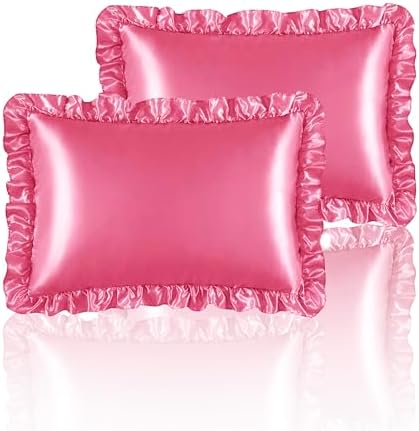 Peach RedSatin Ruffled Pillow Cases by HommxJF