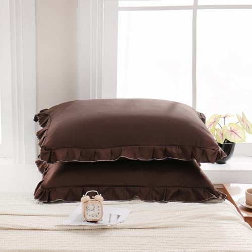 Merryword Dark Brown Pillow Shams Chocolate Queen Pillowcases Cute Pillow Cover - Image 2