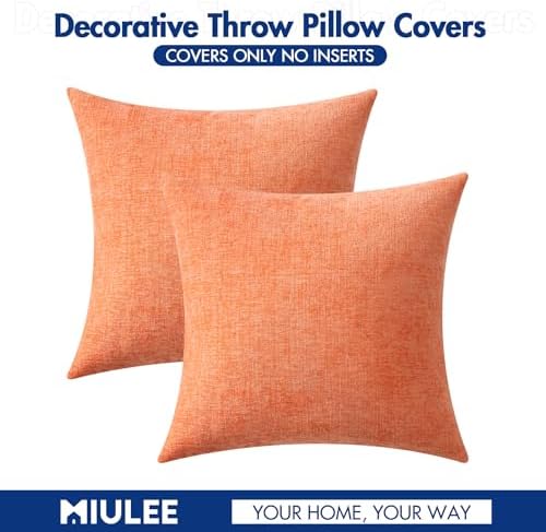 MIULEE Soft Chenille Throw Pillow Covers Coral Red 18x18 Inch Pack of 2 - Image 6