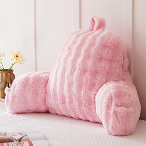 Faux Fur Reading Pillow for Sitting in Bed, Large Backrest Bed Pillow - Image 4