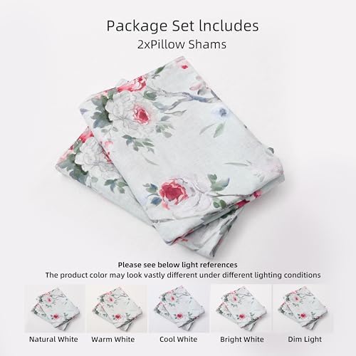 CHUFFED 100% French Linen Pillow Cases Pink Rose Print, Farmhouse Floral Stone - Image 4
