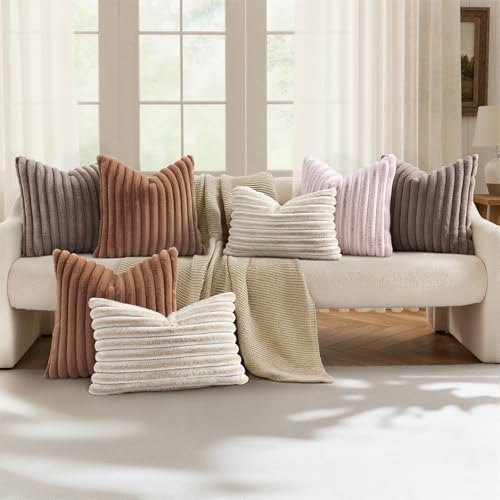 decorUhome Fall Faux Fur Throw Pillow Covers 20x20 Set of 2 Brown - Image 5