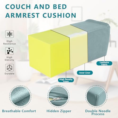 2 Pack Couch Arm Rest Pillow, High Density Foam Armrest Cushion, Removable & - Image 2
