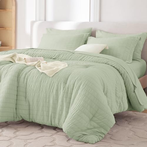MUXHOMO 7 Pieces Full Comforter Set, Seersucker Bed in a Bag Full Size by MUXHOMO