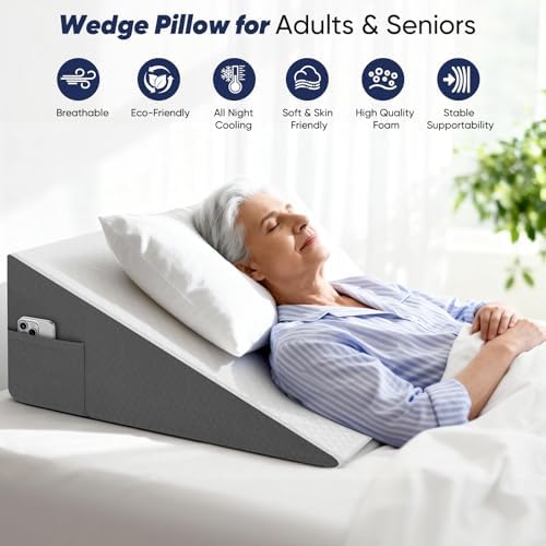 12 inch Bed Wedge Pillow for Adults Seniors, Cooling Memory Foam Incline Pillow - Image 7