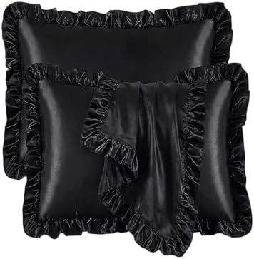 2 Pack Ruffle Satin Pillowcases Standard Size 20"x26" Black by QJFabricCO
